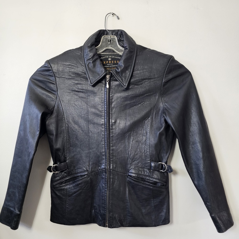 Express 100% Leather Jacket Women's Size Medium Garantie De Qualtie Coat Black